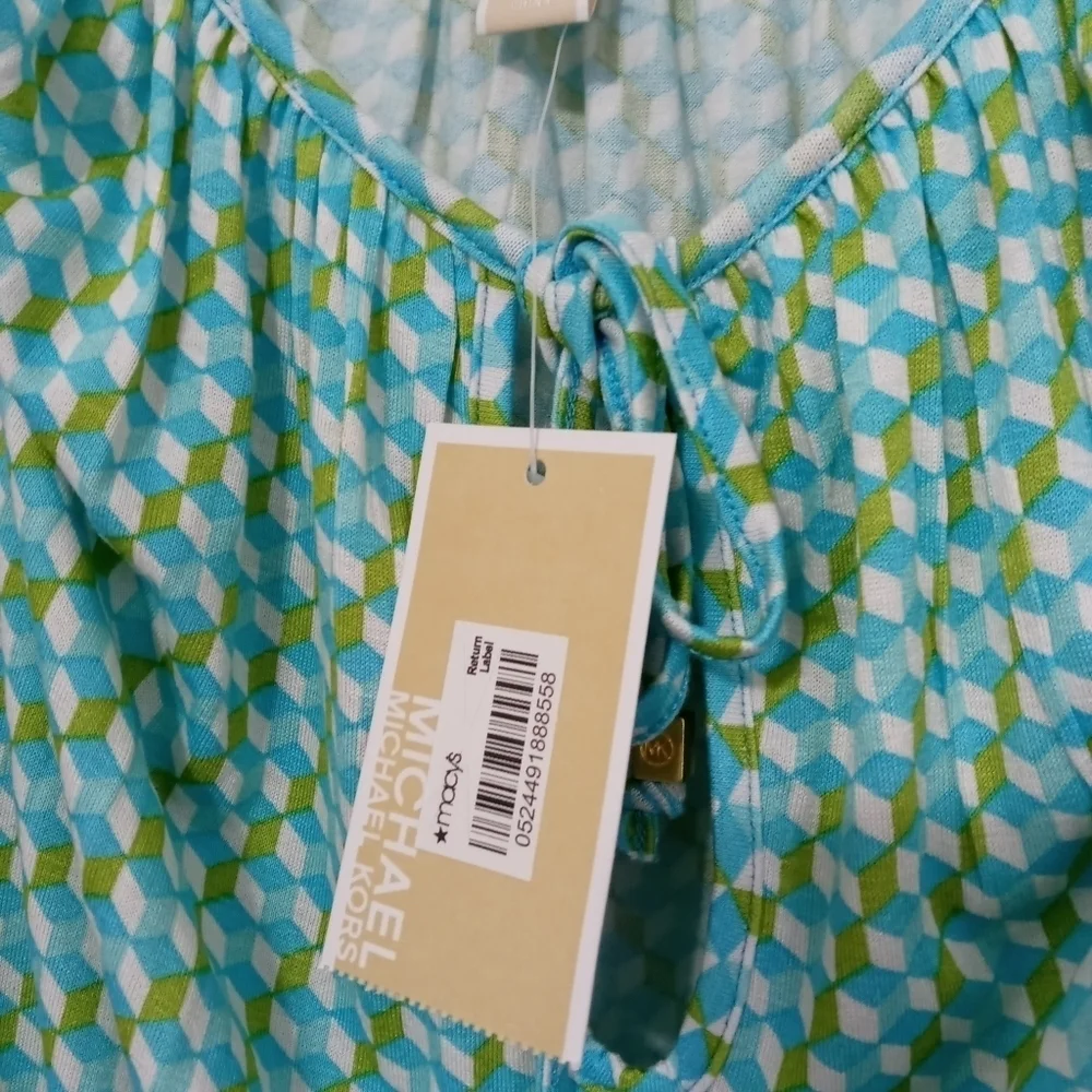 Michael Kors Cold Shoulder Geometric Pattern Blouse with Keyhole Closure